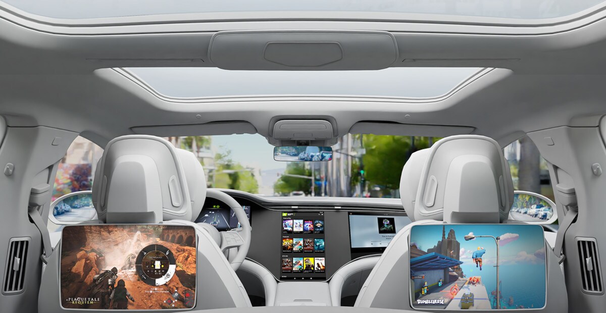 A picture mock up of Nvidia's GeForce Now in a car.