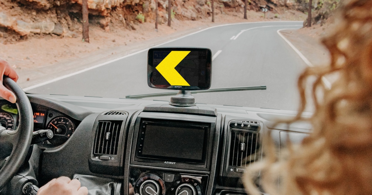 Camper gps sat nav device in use