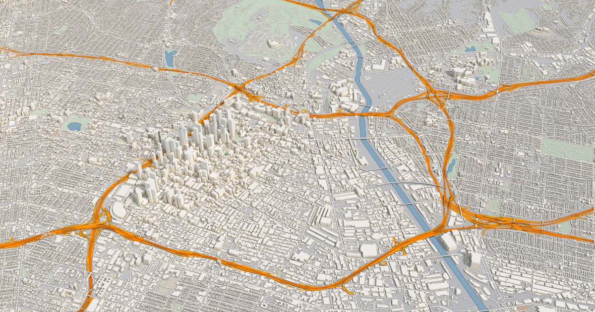 A map showing the highways that run through the center of Los Angeles, USA