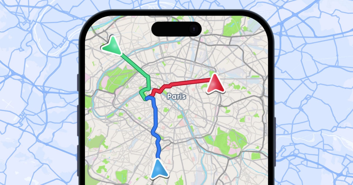 Map SDK for javascript OG image, displaying a map with different arrows for directions