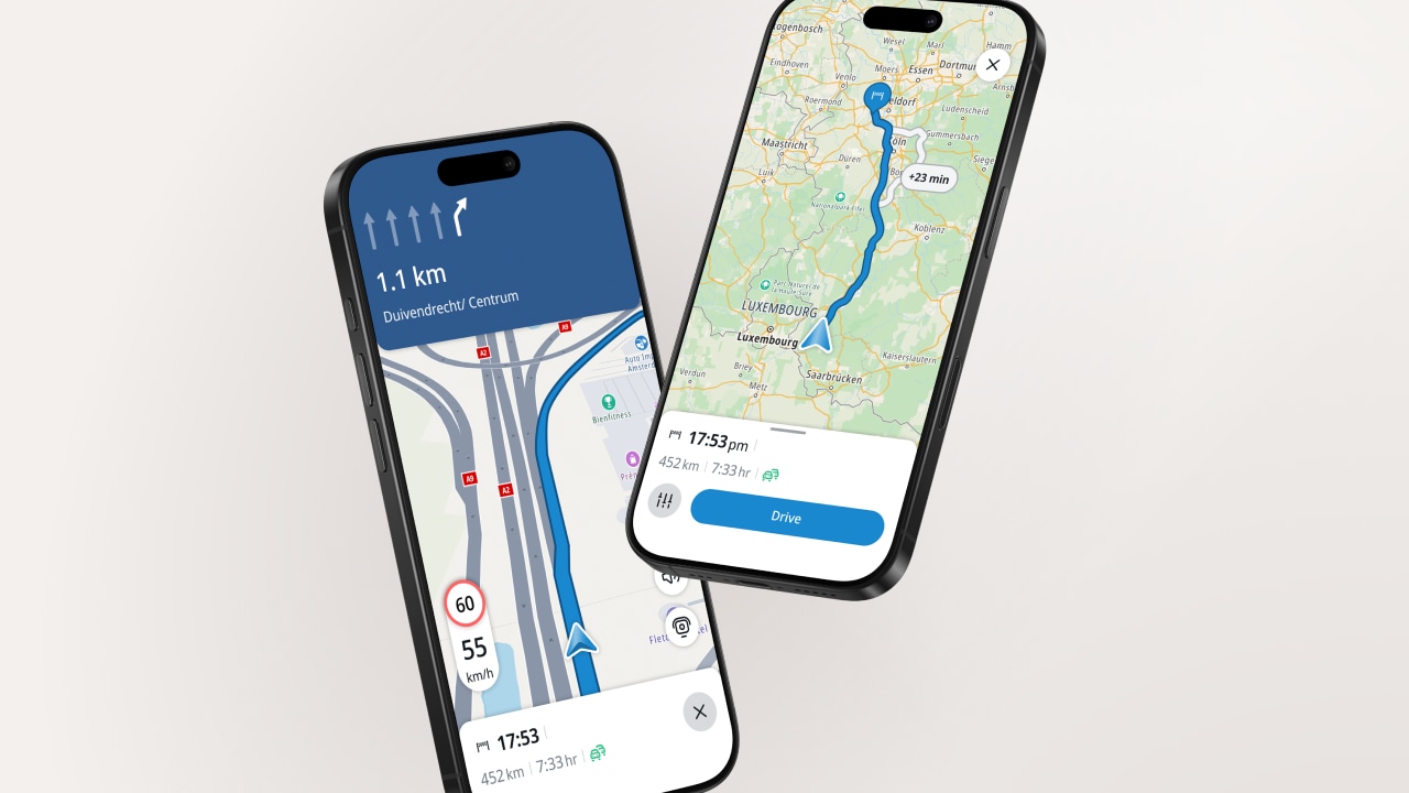 TomTom App screen shot of lane guidance