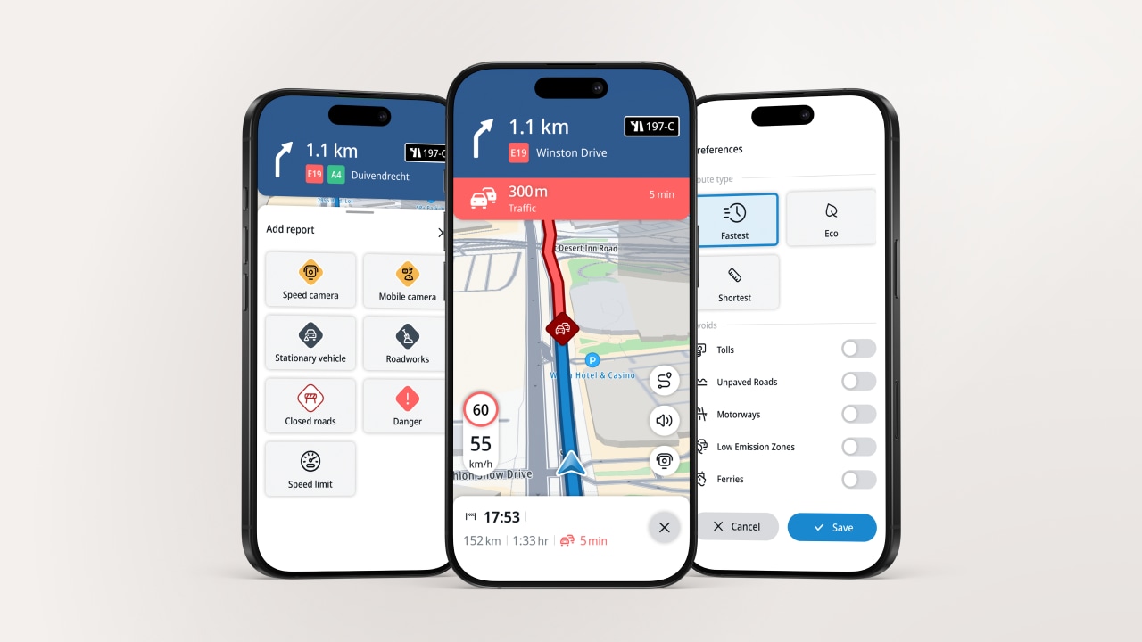 TomTom App screenshot of real time traffic