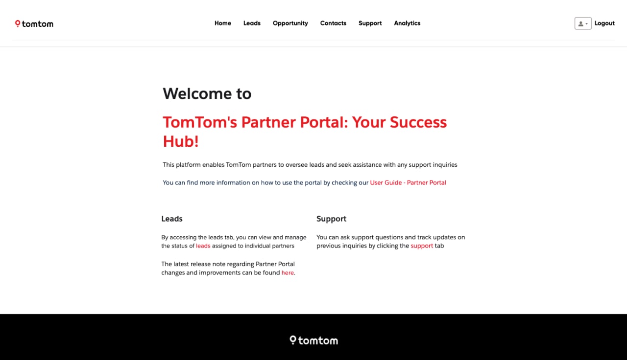 home page of TomTom's Partner portal