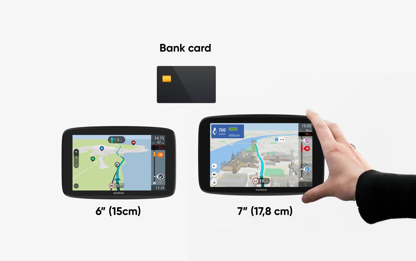 camper gps sat nav devices in different sizes compare to a human hand