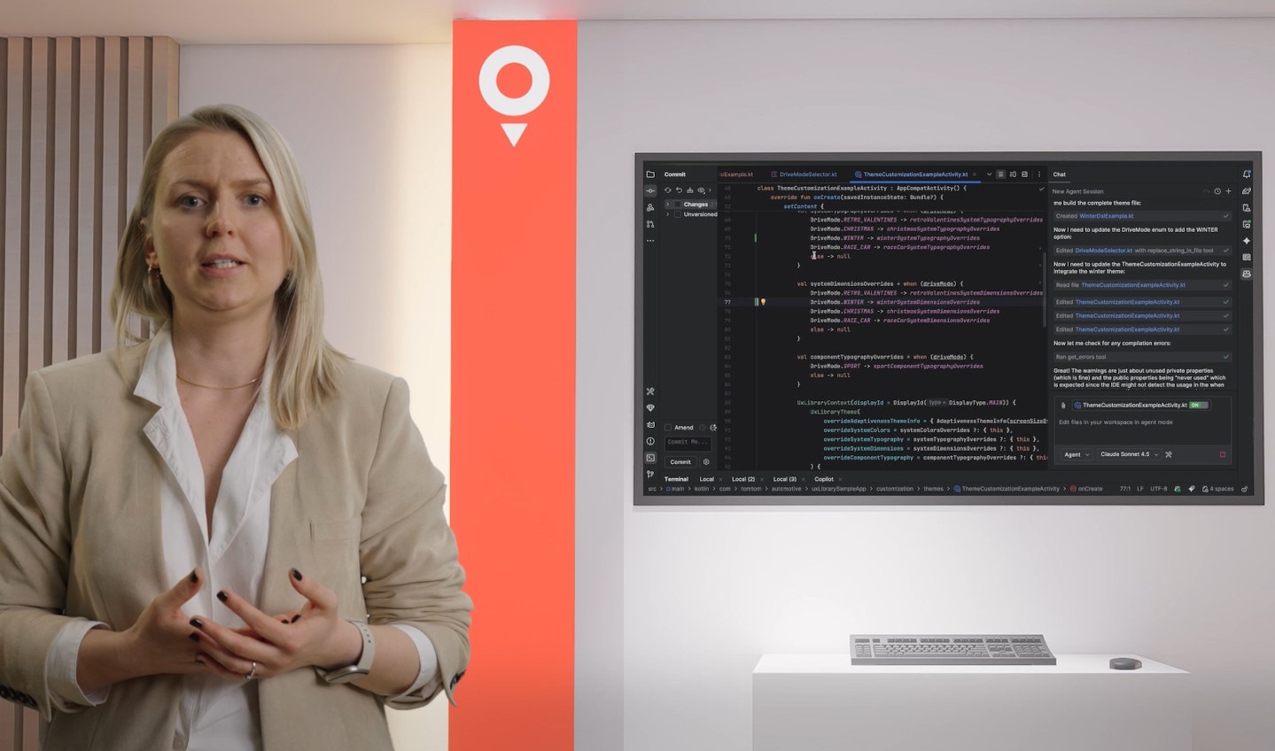 TomTom's Julija Babre explaining the UX Library demo for CES