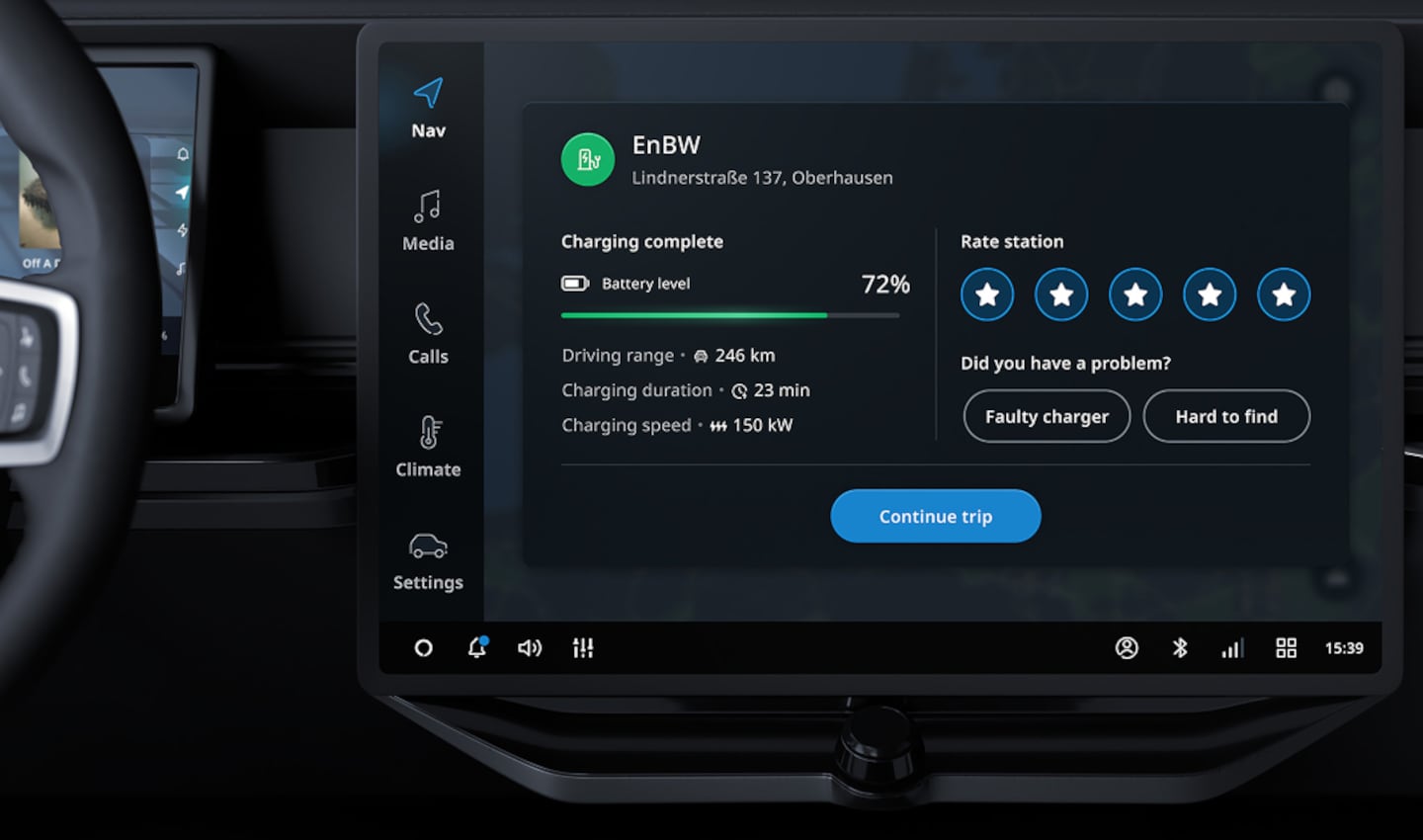 An image of the in-car center stack screen showing EV charging payment review