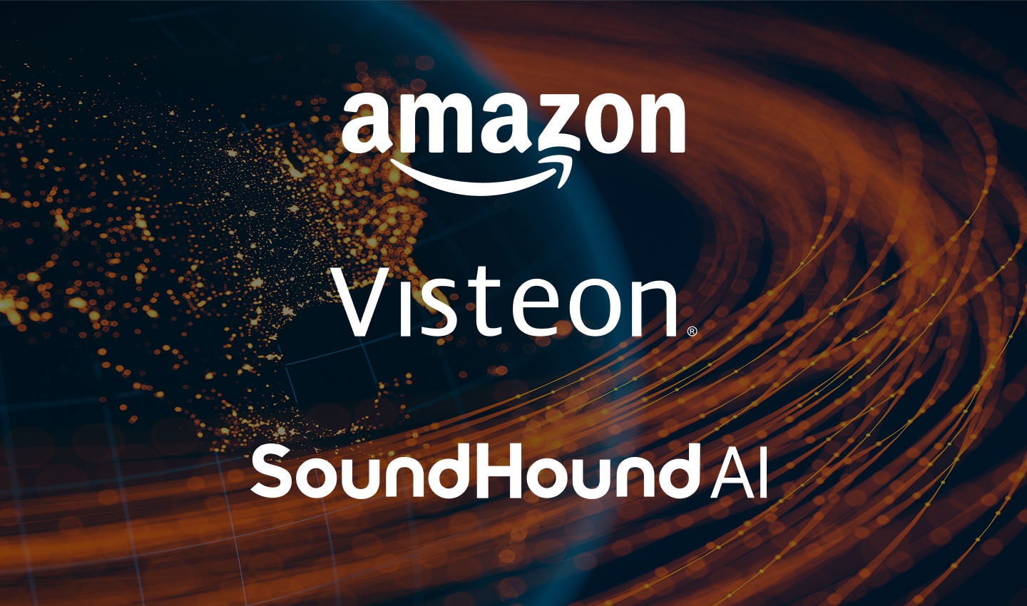 Three automotive software logos on a stylized globe background