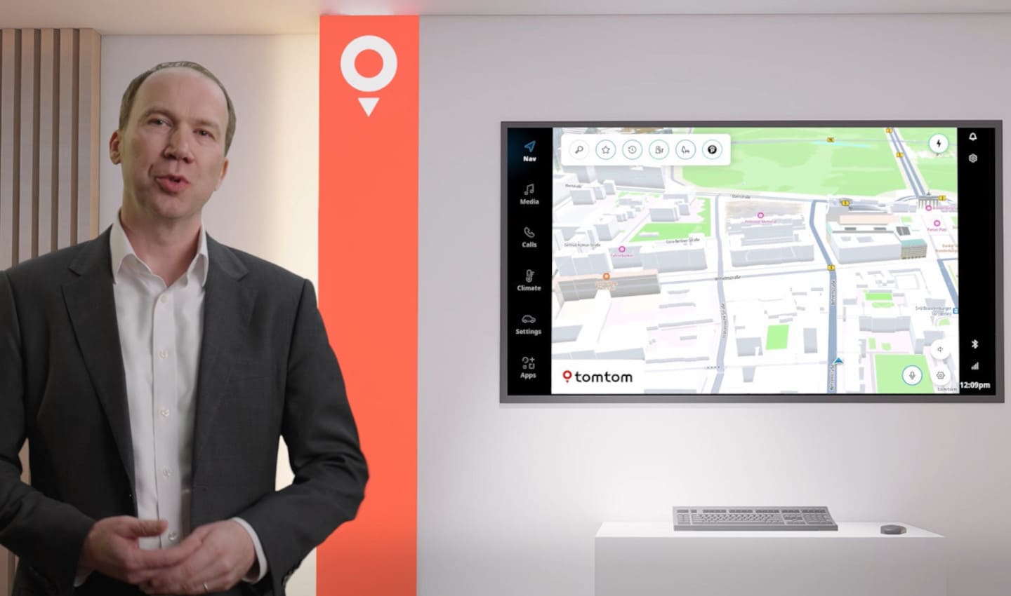 TomTom's Filip Klippel explaining the driving experience demo for CES