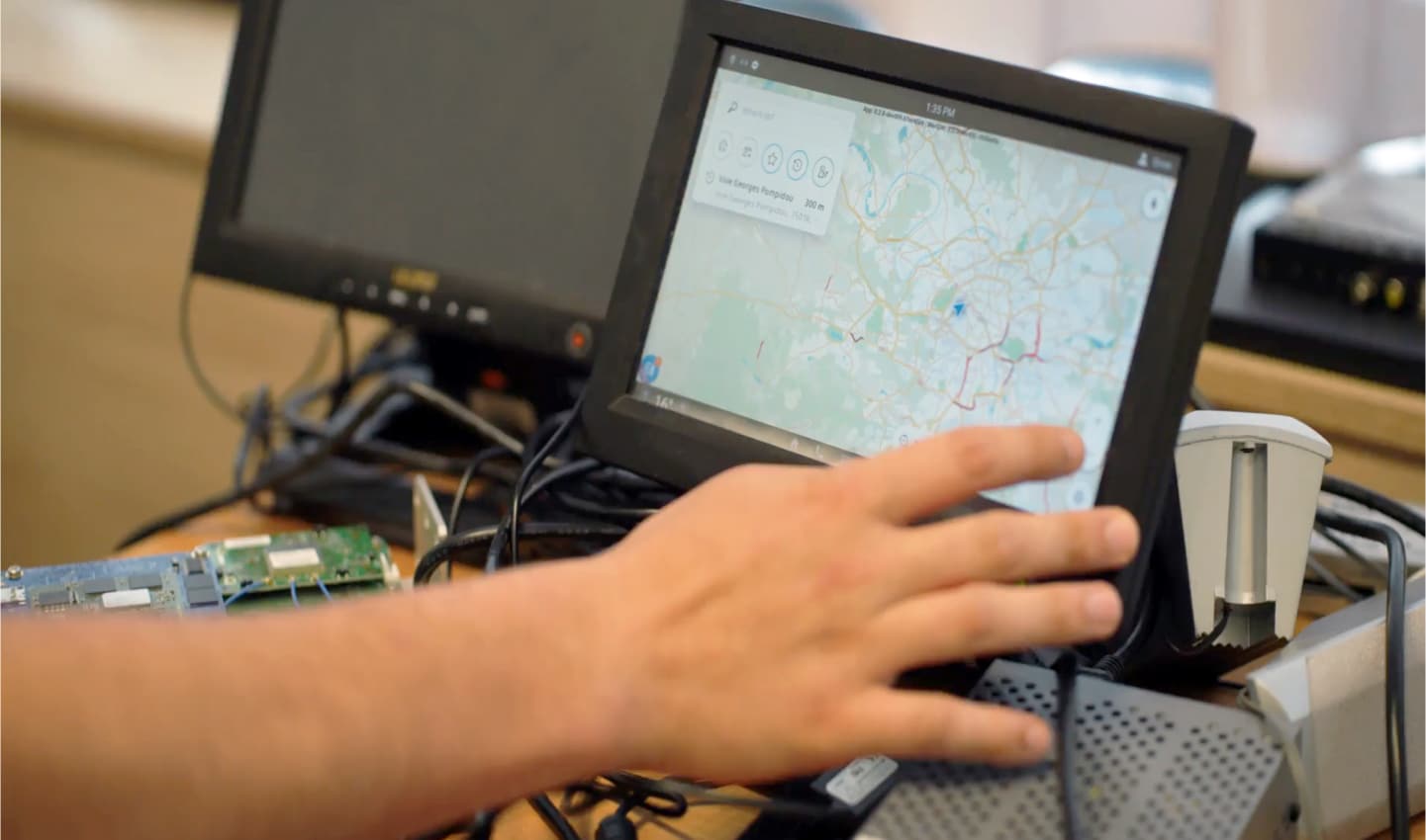 A developer working on the map and IVI stack in a development environment