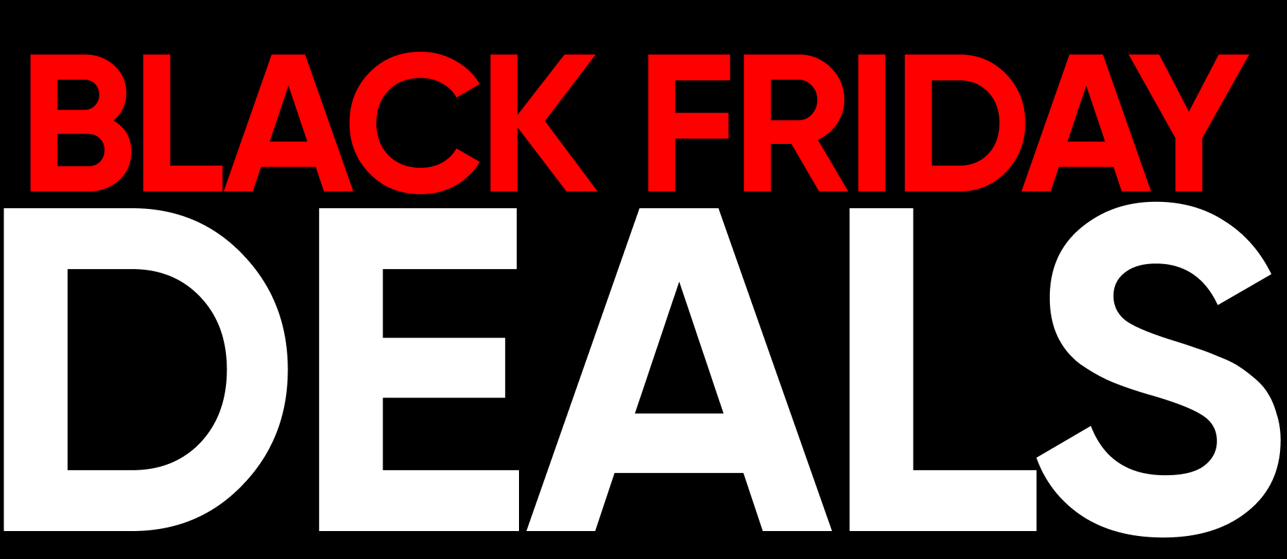 Bold text reading "Black Friday Deals" with "Black Friday" in red and "Deals" in white against a black background.