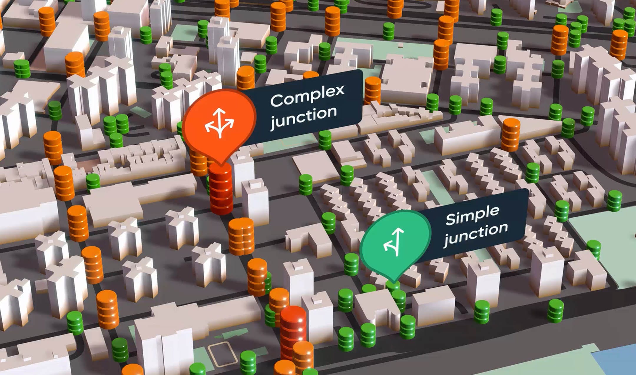 Data visualisation that shows insurance premium based on junction complexity in the same neighborhood.