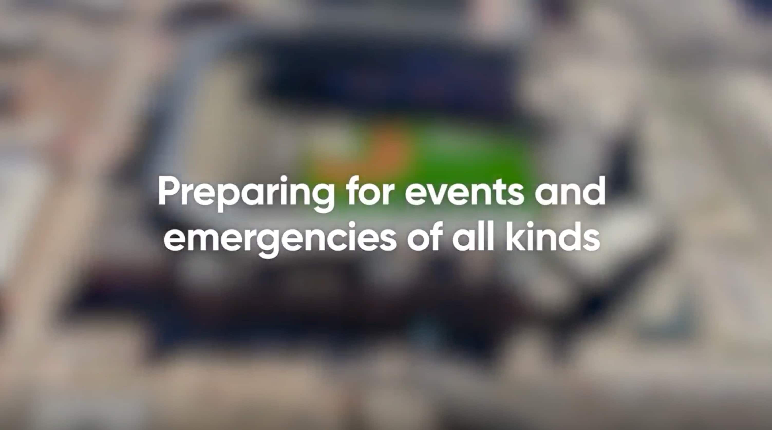 A blurred image of a stadium with the text "Preparing for events and emergencies of all kinds"