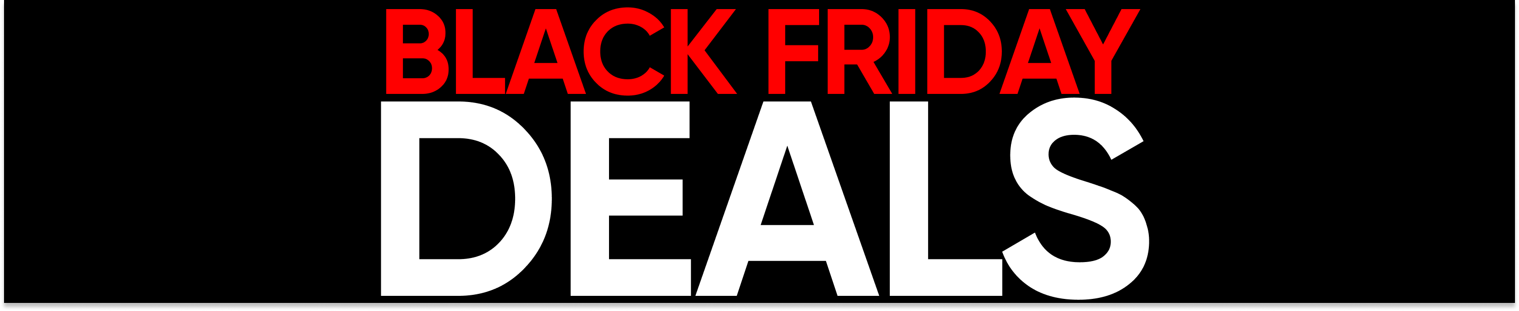 Bold text reading "Black Friday Deals" with "Black Friday" in red and "Deals" in white against a black background.