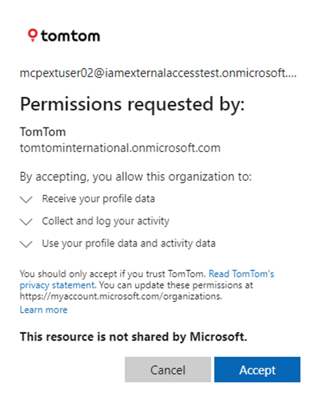 This graphic shows the permissions requested by user