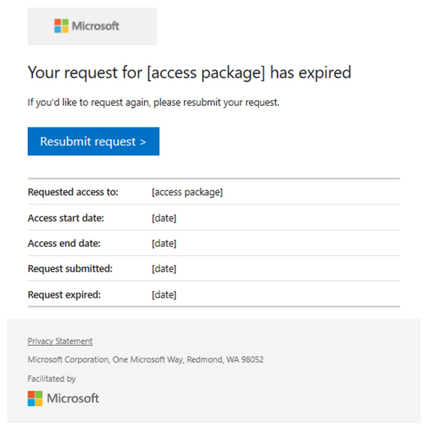 This graphic shows the screen when the access request expired