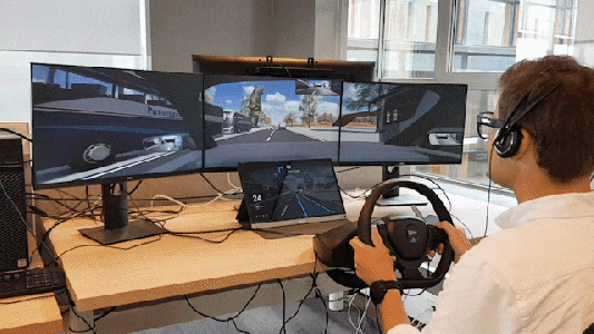Low fidelity setup of our test-driving environment, where space and location of screens are tested using eye tracking