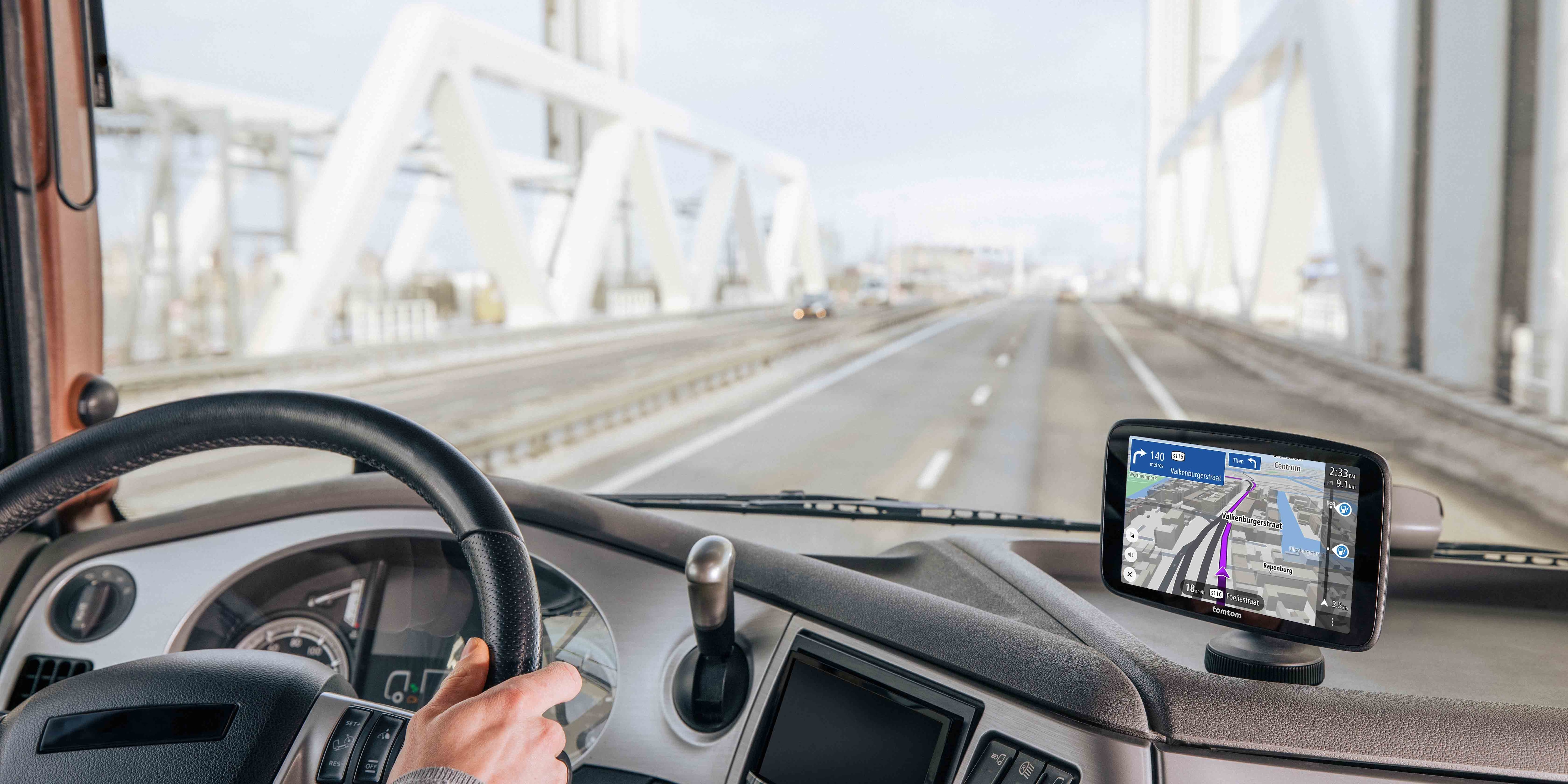 TomTom truck sat nav device being used to guide driver