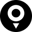 A map pin icon with a black circle inside a white circle, placed on a black background.
