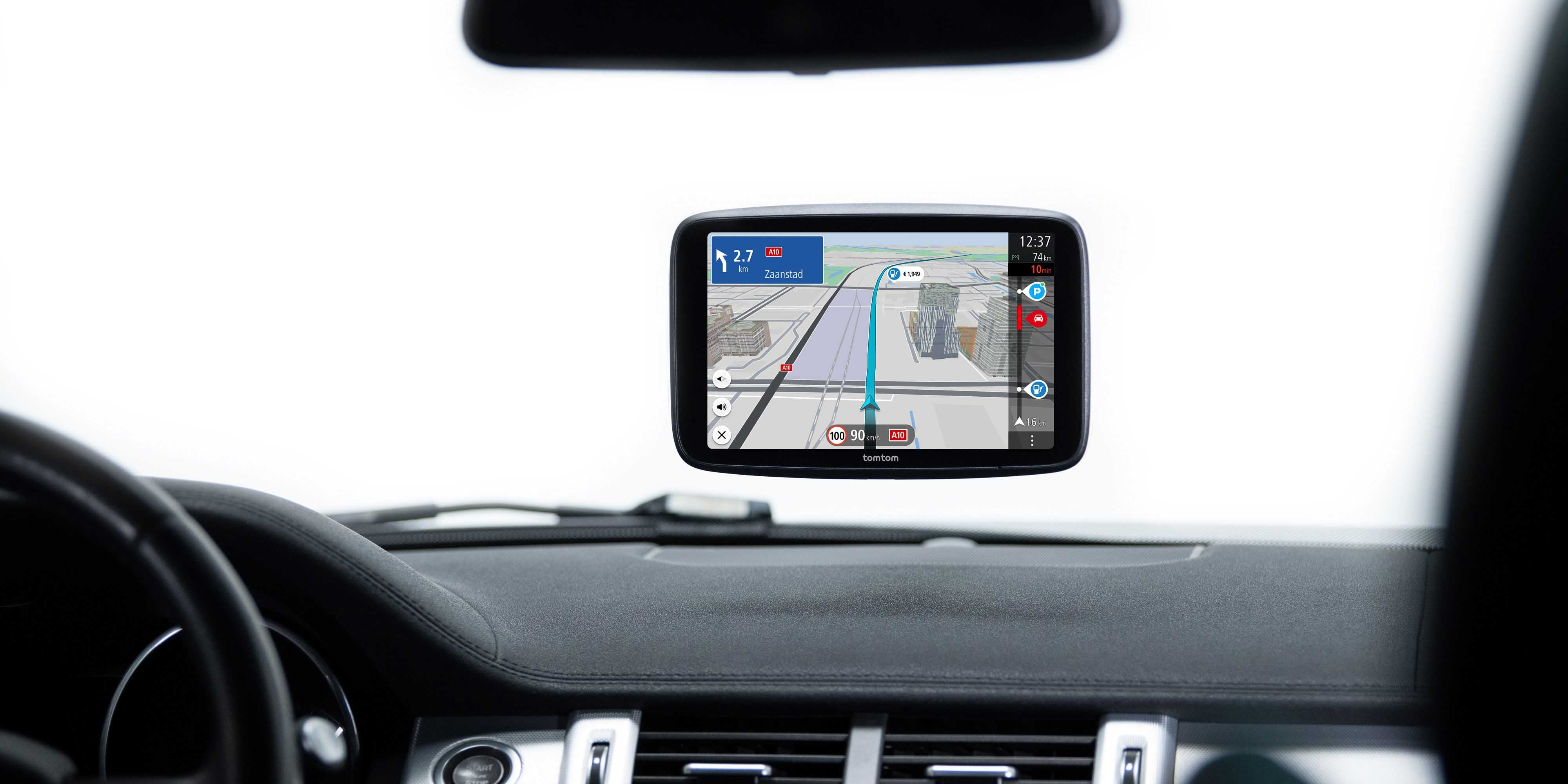 TomTom Car GPS Sat nav mounted on car dashboard